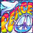 A 48x48 pixel animated buddy icon featuring a rainbow-colored peace symbol with flame-like extensions on the left and green text "Original Icons .com" on the right, displayed as two sequential frames in a contact sheet layout.