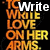 A split-screen graphic with orange and white text on black background reading "TO WRITE LOVE ON HER ARMS." and bold black text on white background reading "LOVE MOVEMENT.".