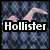 Animated sequence showing a pink bird silhouette against blue patterned background, with text overlays changing from 'Hollister' to 'Shopping' and then disappearing.