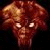 Pixelated demonic face with glowing eyes and fangs on dark background, next to green text reading 'Original Icons .com'