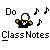 Two identical pixel-art figures in black suits with white shirts and yellow accents, each holding musical notes, with text labels 'Do' and 'Whop' above them and 'Class Notes' below on a gray background.