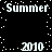 Black background with white pixelated text 'Summer' and '2010' arranged in a pattern, surrounded by scattered white dots