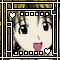 Pixelated anime-style character with large eyes and pink tongue, framed by decorative border with heart symbols.