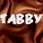 A static contact sheet of two identical frames showing pixelated white text "TABBY" on a brown fabric background with visible texture and folds.