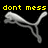Yellow pixelated text reads 'dont mess with the Puma' above three silver Puma cat logos on black background with gray