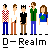 Five pixelated human figures stand side-by-side against a gray background, with stylized text below them.