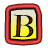 A static contact sheet showing two frames of an animated icon with a large red-bordered letter B on the left and scattered gray pixelated shapes on the right against a white background.