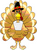 Pixelated turkey icon with brown feathers, white chest, red wattle, black top hat, and yellow beak against gray background.