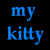 Four quadrants display text: 'my kitty' in blue on black, 'can beat up' in black on blue, 'your kitty' in pink on green, and 'oOo what now?' in green on pink.