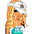Animated contact sheet showing a pixel-art character in various poses with text elements, featuring turquoise and white clothing, blonde hair, and multiple frames of motion.