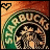 Animated icon shows a pixelated coffee cup with 'Starbucks' text, green heart symbol changes from black to green.