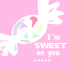 Pink background with repeated candy icons and text "I'm SWEET on you" with small heart symbols below.