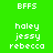 Green background with white text listing names and 'BFFS' in a pattern, some highlighted in pink
