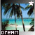 A beach scene with palm trees and turquoise water, featuring a star icon that changes color from white to blue across frames.