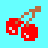 Pixelated of 25 distinct icons featuring fruits, animals, characters, and objects on solid-colored backgrounds