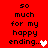 Red background with black pixelated text reading 'so much for my happy ending...' and a heart symbol changing from white to pink across frames.