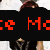 Pixelated image with red text on black and blue backgrounds, showing partial figures and a woman in a dark dress.