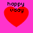 Four red heart shapes on a pink background with black text reading 'happy vday' above each heart.