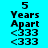 A static image with cyan background displaying '5 Years Apart' text and '<333' symbols in black pixelated font across two
