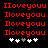 Red pixelated text 'IIoveyouu' repeated four times on black background with five white and gray heart icons below.
