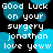 Static pixel art displays text 'Good Luck on your surgery jonathan love yeww' over black background with blue circular shapes.