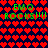 Pixelated green text 'EMO ROCKS!!!' repeated across a background of red heart shapes on dark blue, with two distinct color variations in the hearts.