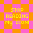 Pixelated text reads 'STOP READING MY ICON!' over shifting orange and pink geometric backgrounds in two distinct animation states.
