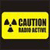 Yellow rectangular icon with black border containing a black radiation symbol and partially legible text reading "CAUTION" and "ELECTRIC".