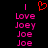 A pixelated image with pink text reading 'Love Joey Joe' in multiple variations, a red heart symbol above the leftmost , and vertical pink lines on both sides against a black background