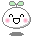 A 4x3 contact sheet of pixel art frames showing a white round character with green sprouts, pink cheeks, and changing facial expressions including open mouths, closed eyes, and floating bubbles.
