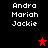 Black background with white pixelated text 'Andra Mariah Jackie' repeated in two , red star symbols appear and disappear at different positions across frames