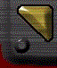 Two side-by-side triangular shapes with glossy surfaces, one gold and one red, set against a pixelated background with dark and red tones.