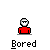 Pixelated character in red shirt with white face and black eyes, labeled 'Bored' under each instance across a