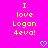 Yellow pixelated text on bright pink background reads "I love Logan 4eva!" with two cyan heart symbols below.