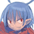 Pixelated static image of an anime-style character with blue hair, red eyes, and pointed ears wearing a red garment against a white background.