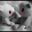 Two stylized animal figures with rounded heads, dark eyes, and pink cheeks appear against a gray background.