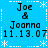 Blue background with white star and dashed line borders, displaying four identical of text 'Joe & Joanna 11.13.07' in black pixelated font