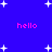 Blue background with white pixelated stars and four instances of pink 'hello' text in a pattern