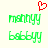 Red pixelated heart above green pixelated text 'manny' and 'bobby' on a light background.