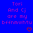 Blue background with pink pixelated text reading 'Tori And Cj are my bffmwhutu' and two red heart symbols at bottom center.