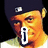A pixelated image of a person wearing a dark cap with a white emblem, showing three distinct text overlays