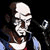 A pixelated character with a bald head and cigarette in mouth, wearing a blue jacket over a white shirt, shown in a of four and four with subtle facial expression changes