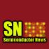 Red background with yellow 'SN' text and 'Semiconductor News' below, accompanied by a pixelated of green and yellow squares