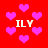Red background with scattered pink hearts and four instances of 'ILY' text in white pixelated font.