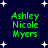 Dark blue background with white stars and green text reading "Ashley Nicole Myers" in four identical