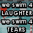 six with text overlays and a central USA Swimming logo, displaying changing words like 'LAUGHTER', 'MADNESS', 'HOPES' in the top