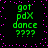 Green pixelated text 'got pdX dance ????', pink dots scattered on black background, four identical copies arranged in a