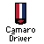 Pixelated icon with vertical red-white-blue stripes above a black base containing a red cross, below which is pixelated text reading 'Camaro Driver' on gray background.