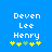 Blue background with white text 'Deven Lee Henry' and five yellow and green star-like symbols below the text.