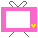 Pink TV-shaped icon with white screen area, yellow heart on right side, and pixelated 'LOVE' text appearing in different positions across frames.
